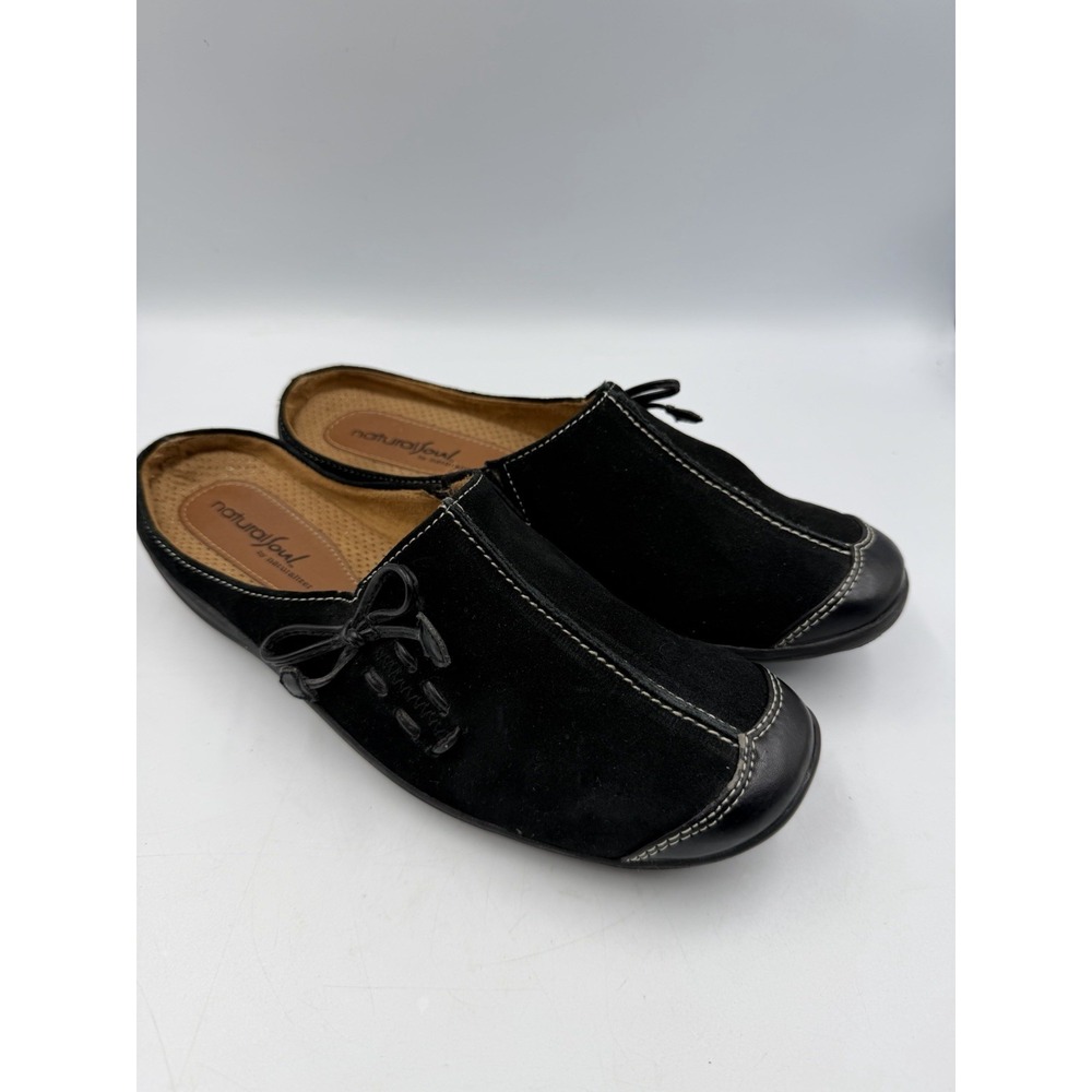 Natural Soul Black Suede Leather Trim Mule Clogs Women's Size 7 Comfort Shoes